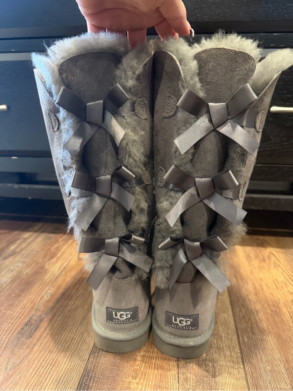 UGG Gray Tall Bow-Back Shearling Boots